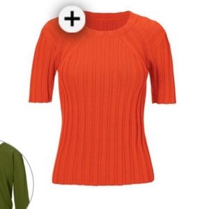 Cabi XS fitted coral short sleeve sweater